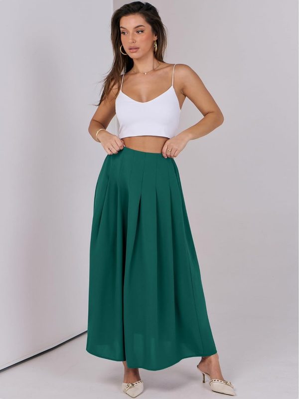 Women A-Line Pleated High Waist Maxi Skirt Full Ankle Length Flowy Swing Elegant Dressy Casual Work Long Skirts - Image 3