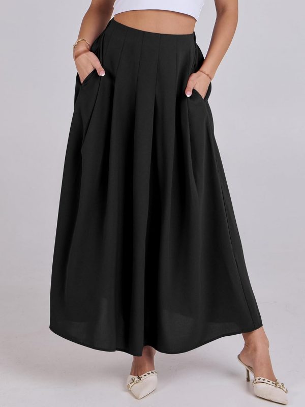 Women A-Line Pleated High Waist Maxi Skirt Full Ankle Length Flowy Swing Elegant Dressy Casual Work Long Skirts