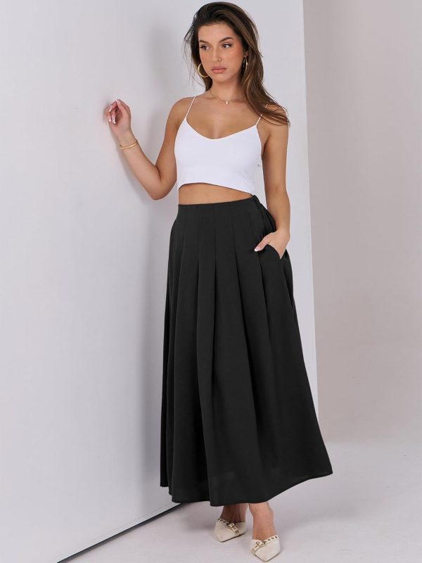 Women A-Line Pleated High Waist Maxi Skirt Full Ankle Length Flowy Swing Elegant Dressy Casual Work Long Skirts - Image 2
