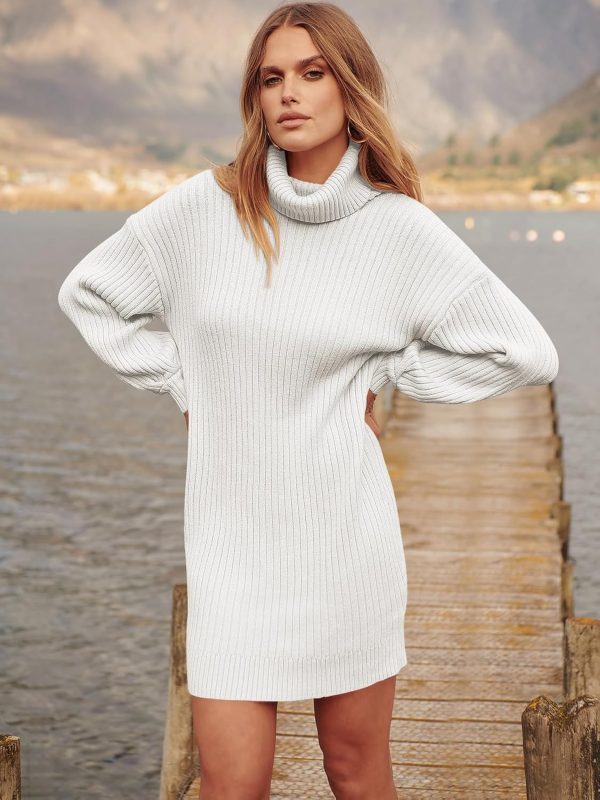 Women Oversized Sweater Dress Turtleneck Batwing Long Sleeve Ribbed Knit Loose 2025 Fall Winter Casual Short Dress - Image 3