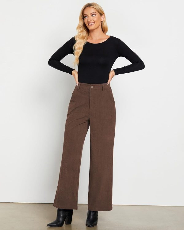 GRAPENT Corduroy Wide Leg Pants Woman High Waisted Fall Business Casual Elastic Waist Loose Trendy Trousers with Pockets - Image 3