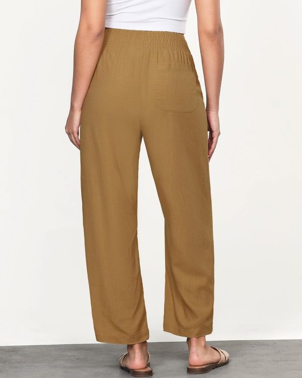 GRAPENT Linen Pants Women Wide Leg High Waisted Cropped Barrel Pull On Smocked Elastic Waist Summer Pants with Pockets - Image 2
