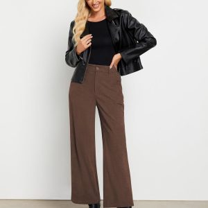 GRAPENT Corduroy Wide Leg Pants Woman High Waisted Fall Business Casual Elastic Waist Loose Trendy Trousers with Pockets