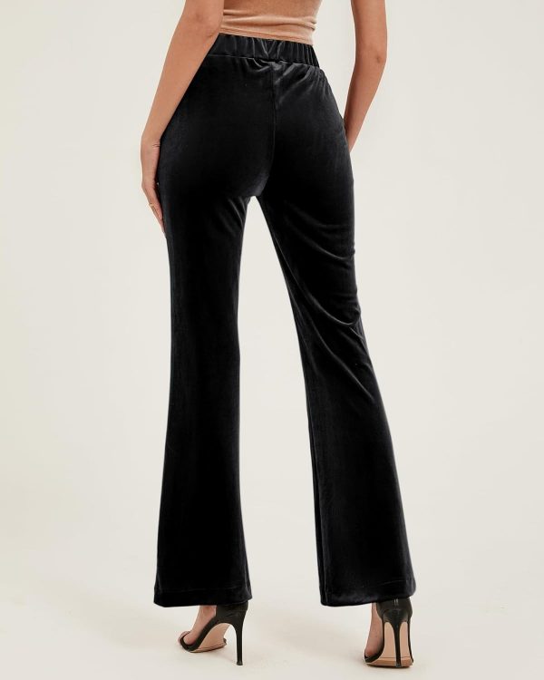 GRAPENT Flare Velvet Pants for Women High Waisted Wide Leg Stretch Elastic Waist Pull On Trousers Front Seam Slacks - Image 3