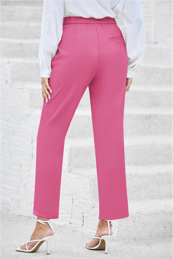 Women High Waisted Work Pants Dressy Casual Straight Leg Elastic Waist Cropped Trousers Ankle Slacks - Image 2