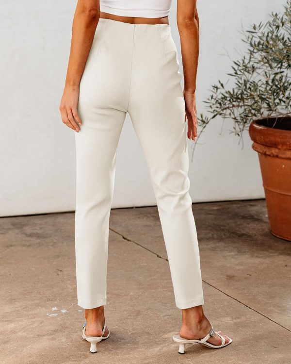 Women Dressy Casual High Waisted Pleated Pants Lightweight Stretch Slim Ankle Trousers Pants - Image 7