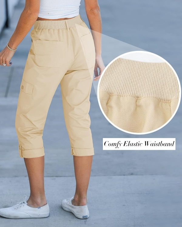 GRAPENT Cargo Capri Pants for Women High Waisted Relaxed Fit Elastic Knit Waist Casual Capris Trousers Cropped Pants - Image 2