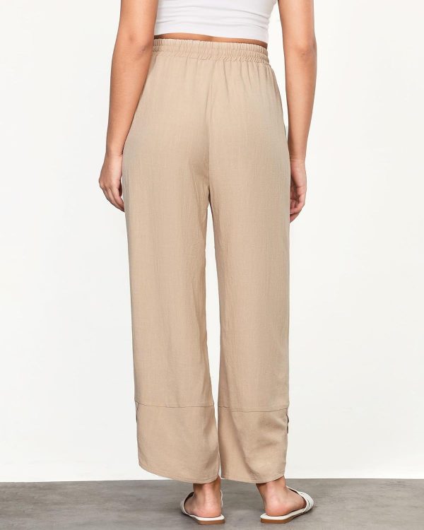 GRAPENT Linen Pants Women High Waisted Wide Leg Casual Beach Pull On Elastic Waist Summer Cropped Pants with Pockets - Image 2