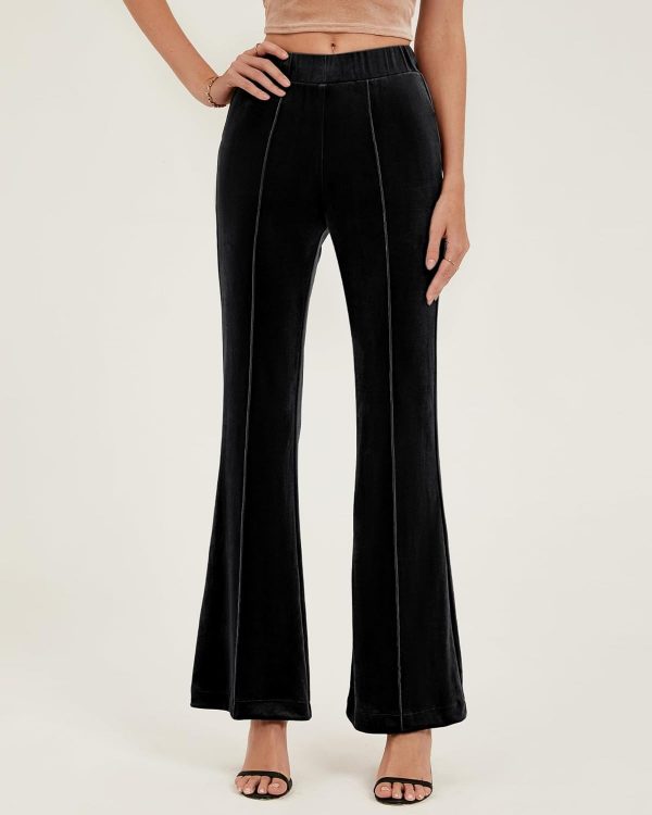 GRAPENT Flare Velvet Pants for Women High Waisted Wide Leg Stretch Elastic Waist Pull On Trousers Front Seam Slacks - Image 4