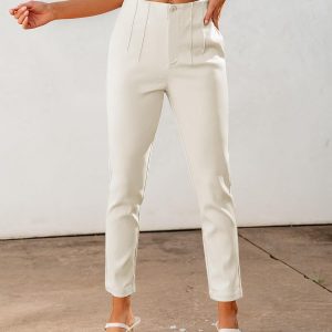 Women Dressy Casual High Waisted Pleated Pants Lightweight Stretch Slim Ankle Trousers Pants