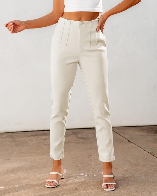 Women Dressy Casual High Waisted Pleated Pants Lightweight Stretch Slim Ankle Trousers Pants