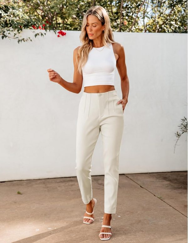 Women Dressy Casual High Waisted Pleated Pants Lightweight Stretch Slim Ankle Trousers Pants - Image 5