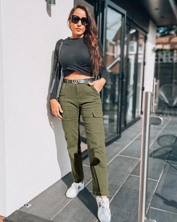 GRAPENT Womens Cargo Pants Casual High Waisted Baggy Stretch Straight Leg Trousers Western Outfit Y2K Pants with Pockets - Image 3