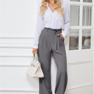 Pants for Women Work Business Casual High Waisted Dressy Pants Flowy Trousers Office
