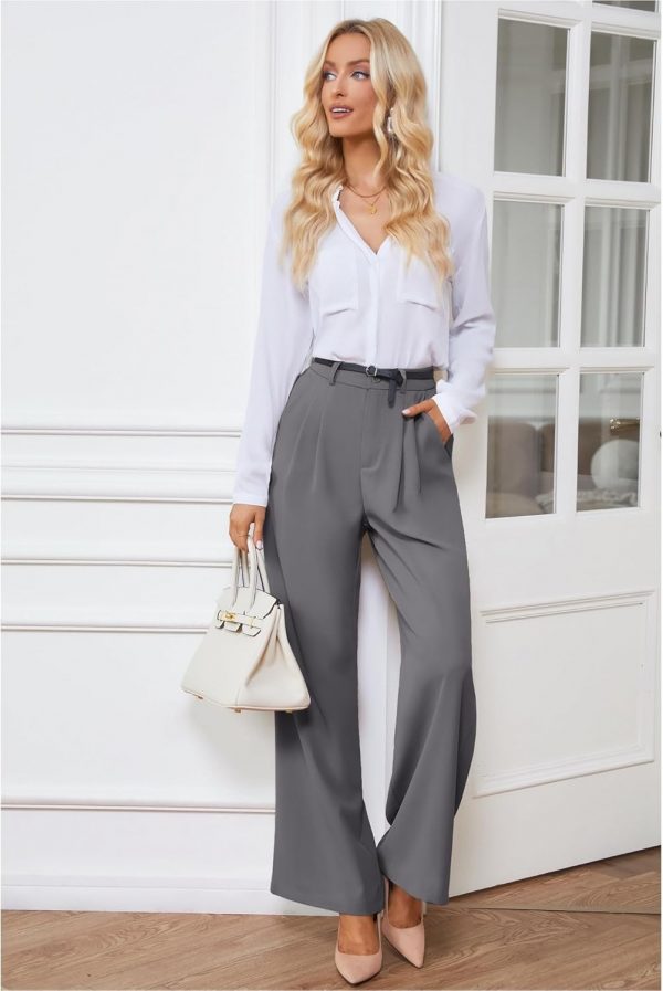 Pants for Women Work Business Casual High Waisted Dressy Pants Flowy Trousers Office