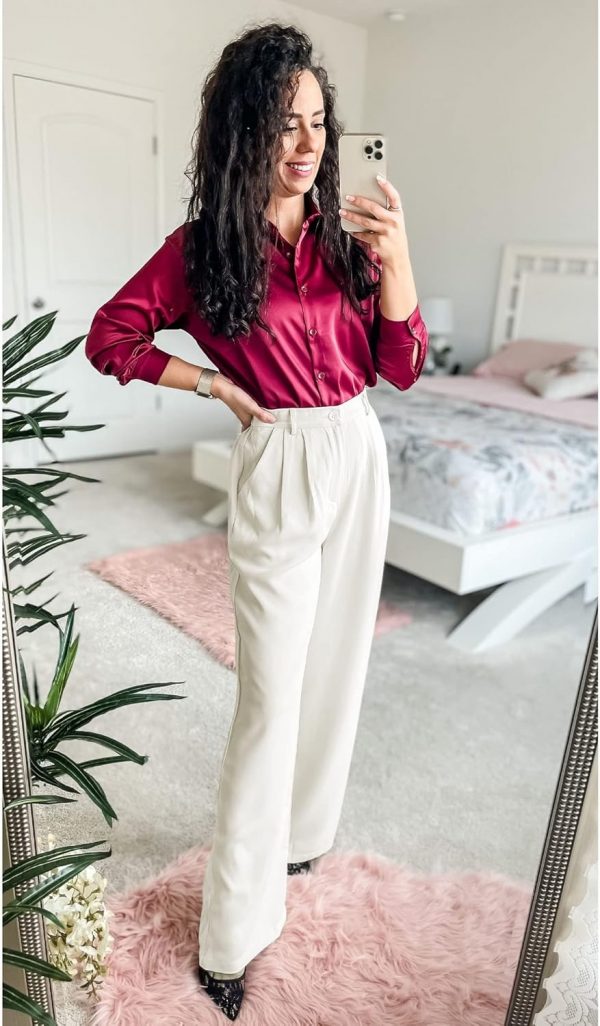 GRAPENT Wide Leg Pants for Women Work Business Casual High Waisted Dressy Pants Flowy Trousers Office - Image 4