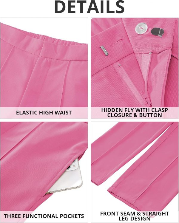 Women High Waisted Work Pants Dressy Casual Straight Leg Elastic Waist Cropped Trousers Ankle Slacks - Image 5