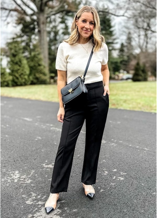 GRAPENT Dress Pants Women High Waisted Work Pants Dressy Casual Straight Leg Elastic Waist Cropped Trousers Ankle Slacks - Image 4