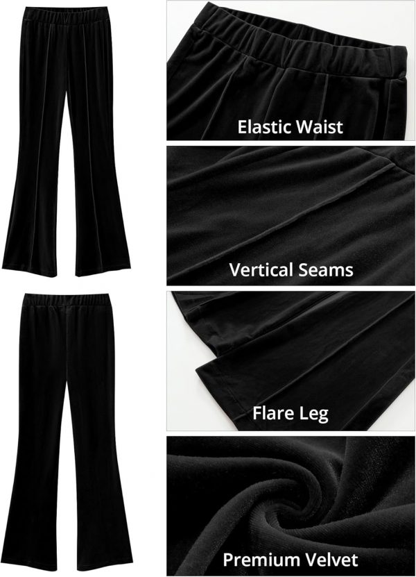 GRAPENT Flare Velvet Pants for Women High Waisted Wide Leg Stretch Elastic Waist Pull On Trousers Front Seam Slacks - Image 6