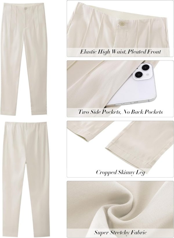 Women Dressy Casual High Waisted Pleated Pants Lightweight Stretch Slim Ankle Trousers Pants - Image 3