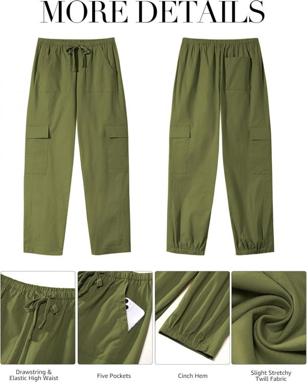 GRAPENT Wide Leg Pants Woman Cargo High Waisted Cotton Pull On Elastic Waist Drawstring Baggy Cinch Hem Joggers Pants - Image 5