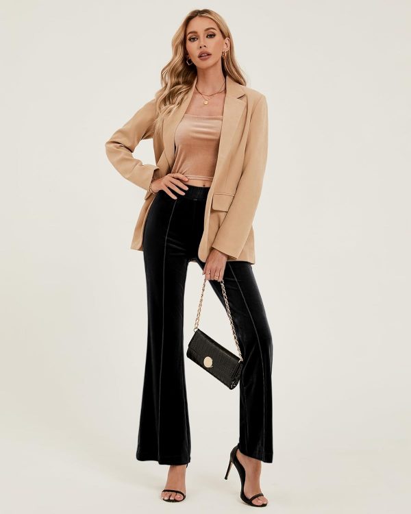 GRAPENT Flare Velvet Pants for Women High Waisted Wide Leg Stretch Elastic Waist Pull On Trousers Front Seam Slacks - Image 7
