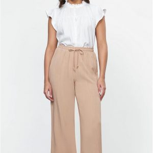 GRAPENT Linen Pants for Women High Waisted Wide Leg Capri Elastic Waist Casual Beach Flowy Cropped Summer Capris Pants