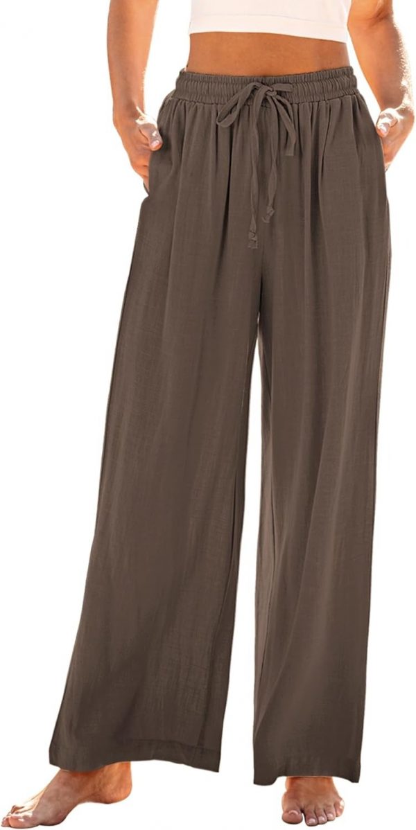 GRAPENT Wide Leg Pants Woman Linen High Waisted Pull On Flowy Casual Baggy Drawstring Palazzo Trousers Pants Resort Wear - Image 7