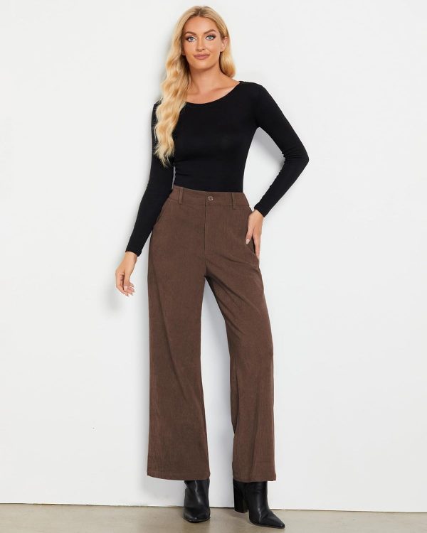 GRAPENT Corduroy Wide Leg Pants Woman High Waisted Fall Business Casual Elastic Waist Loose Trendy Trousers with Pockets - Image 2