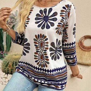 Casual loose shirt, European and American style, fashion cotton-linen versatile top for women.